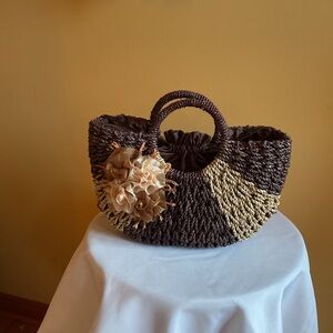 Brown and Tan Woven Handbag